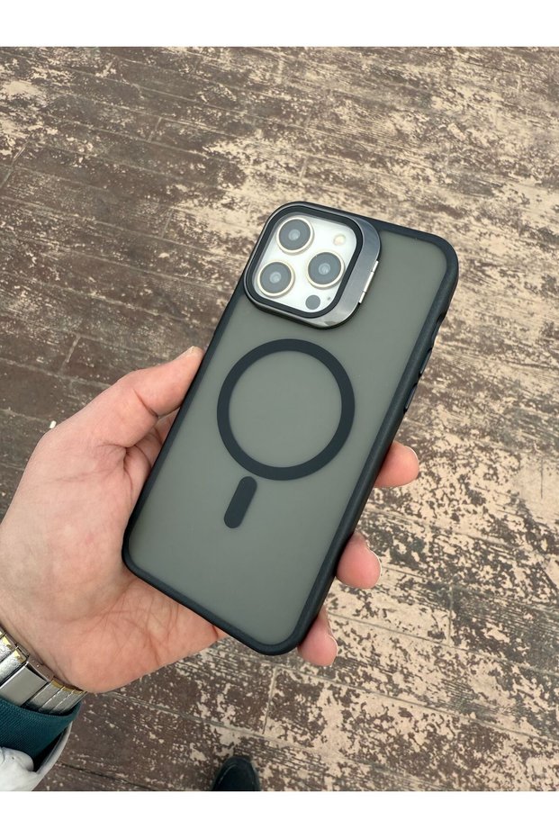 iPhone 15 Pro Max Black King Magsafe Camera Phone Case with Glass and Stand