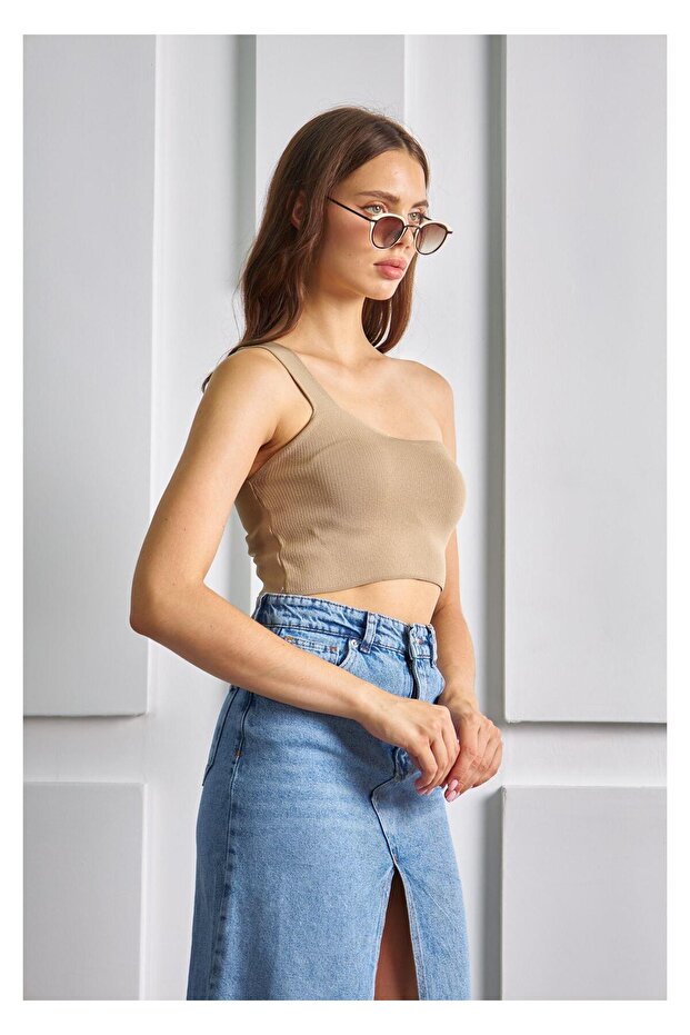 Tek Omuz Crop Top - 3
