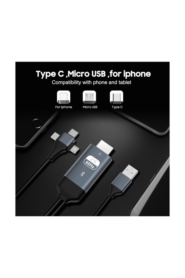G03-C Combo 3in1 Lightning/micro Usb/type-C To HDMI Ios Android Görüntü Aktarıcı Kabloı 2 Metre - 3