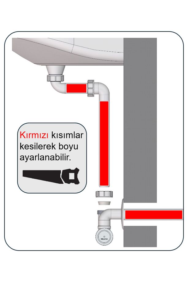 Yer Kazandıran Lavabo Sifonu, Kolay Temizlenir, Ayarlanabilir Koku Önleyici Gider Borulu - 8