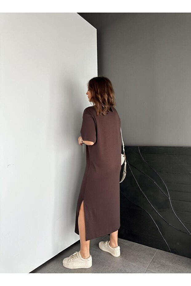 Kahve Ayıcıklı Modal Basic Elbise - 4