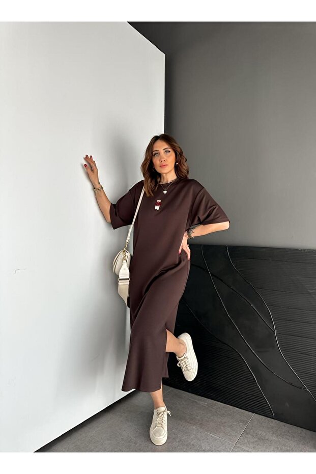 Kahve Ayıcıklı Modal Basic Elbise - 5