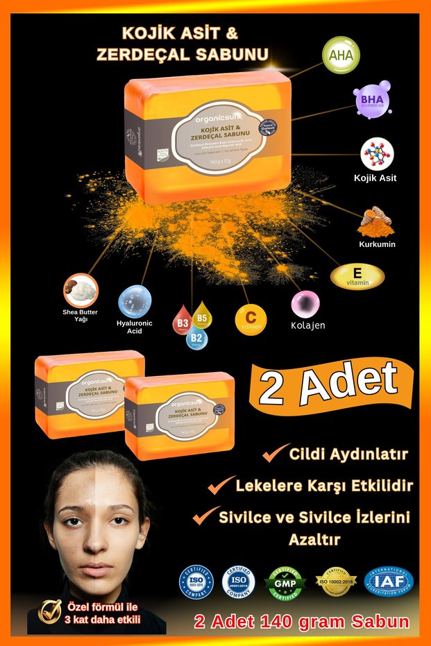 Kojic Acid & Turmeric Soap 2 Pieces X 140 Gr Anti-Blemish Kojic Acid - Collagen - Aha Bha