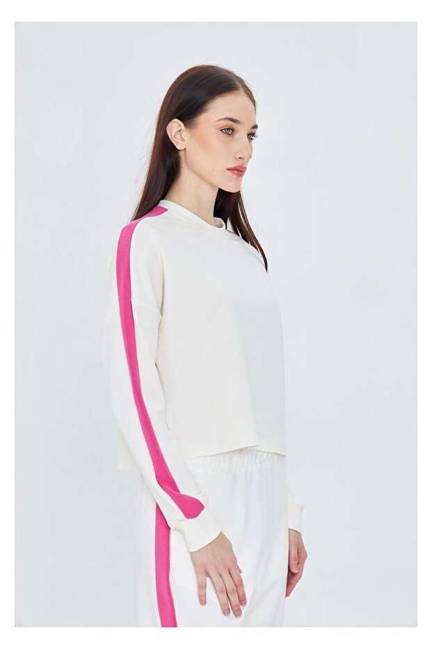 Şeritli Scuba Dalgıç Crop Sweatshirt - 4