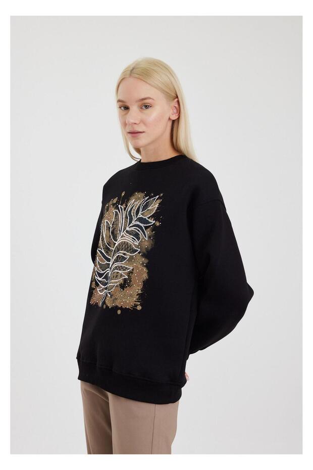 Etnik Desenli Pullu Sweatshirt - 4