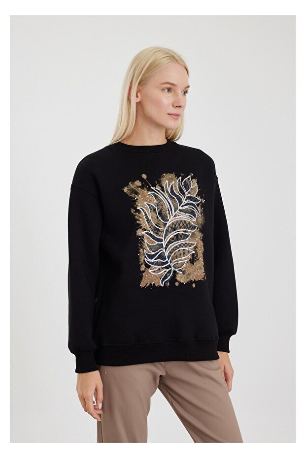 Etnik Desenli Pullu Sweatshirt - 3