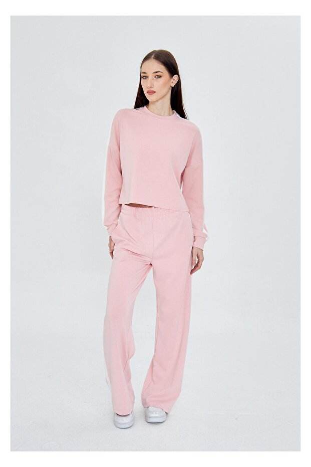 Şeritli Scuba Dalgıç Crop Sweatshirt - 5