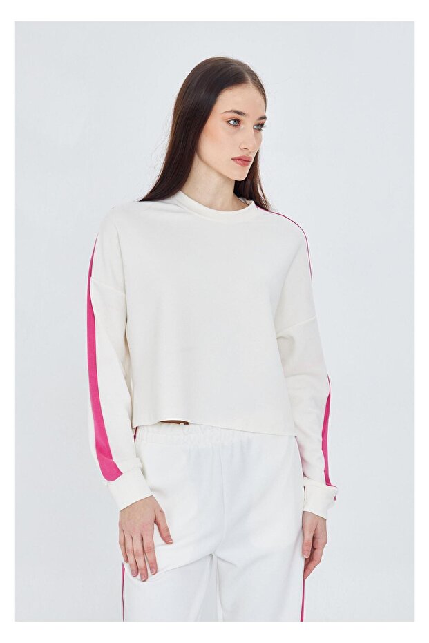 Şeritli Scuba Dalgıç Crop Sweatshirt - 3