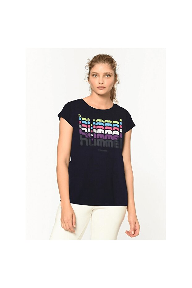 Catty Women's Navy Blue Printed Crew Neck T-Shirt