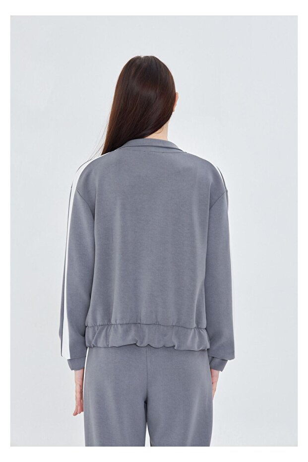 Şeritli Fermuarlı Scuba Dalgıç Sweatshirt - 3