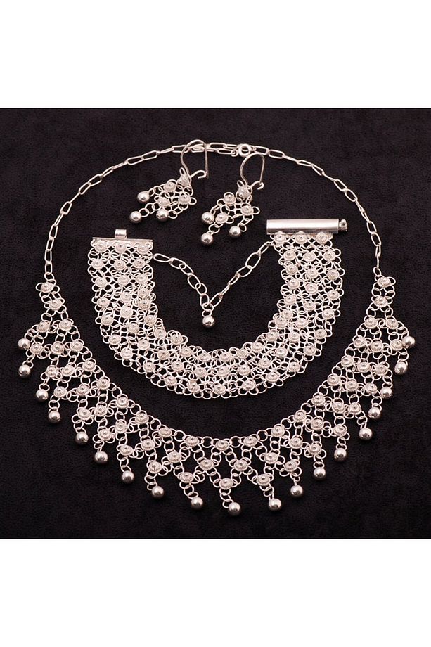 Yöresel Akıtma Kişniş Telkari Gümüş Set 1503 - 1