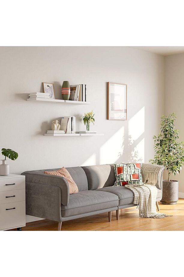 Beyaz MDF Uçan Duvar Rafı, Dekoratif Duvar Rafı, Banyo Mutfak Çocuk Odası Rafı, Ahşap Duvar Rafı - 3