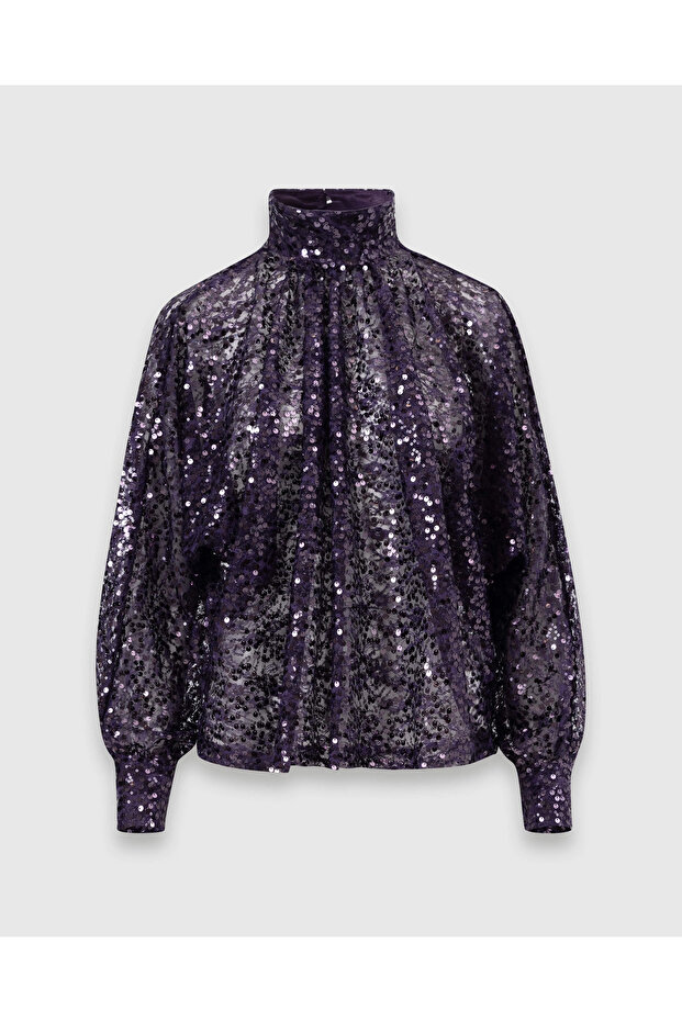 Dik Yaka Payetli Şık Bluz - 6