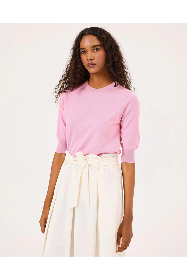 Sıfır Yaka Bel Boy Triko Bluz - 1