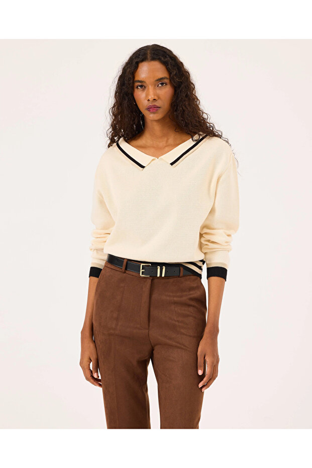 Elastik Bel Uzun Kollu Triko Kazak - 1