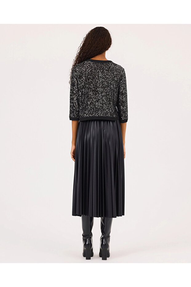 Düğmeli Bel Boy Payetli Hırka - 4