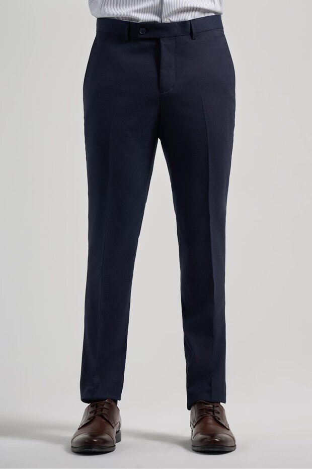 Men's Dark Navy Blue Flexible Slim Fit Trousers with Side Pockets 1003250160