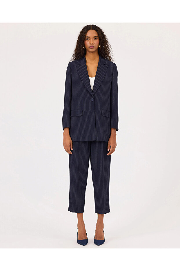 Çizgili Blazer Ceket - 3