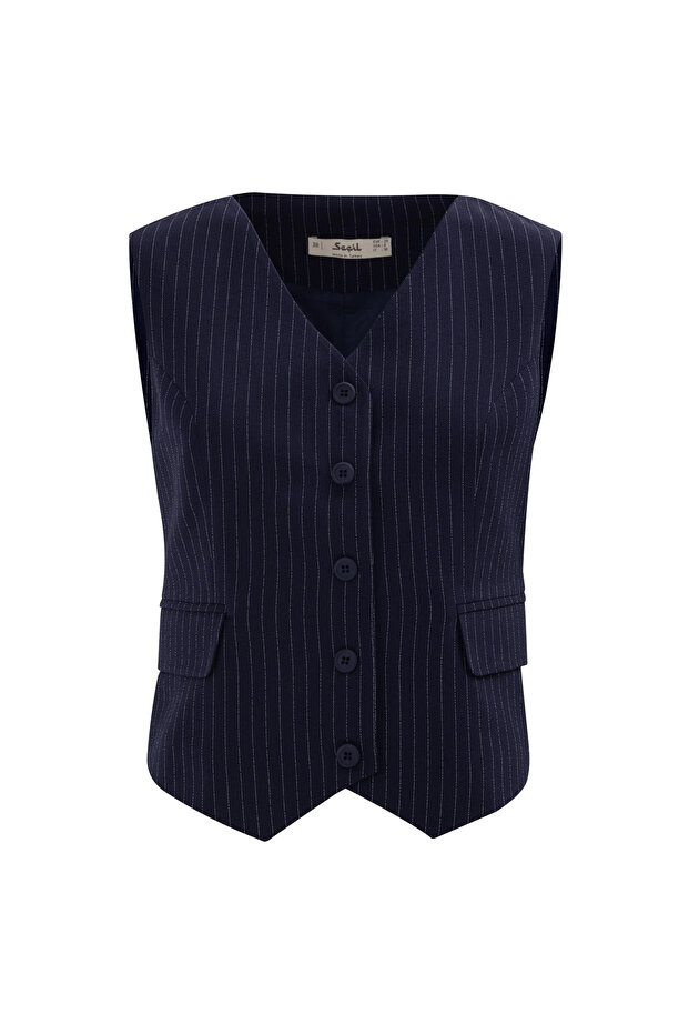 V Yaka Çizgili Yelek - 8