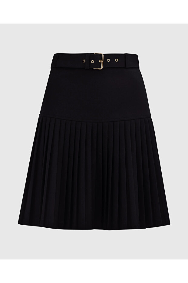 Kemer Detaylı Pliseli Mini Etek - 7