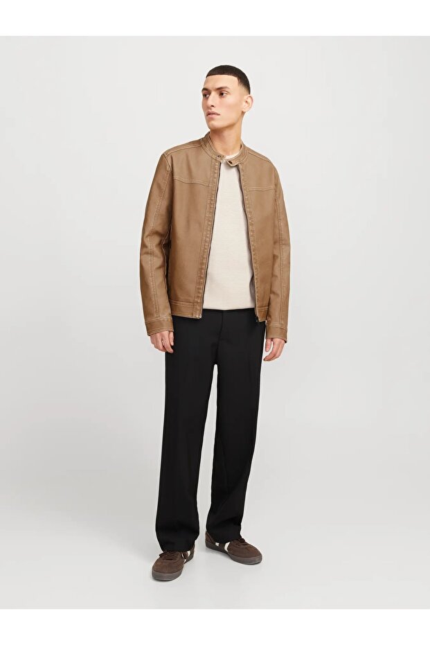 JJEWARNER WASHED PU JACKET PU DERİ MONT NOOS SAFARİ - 5