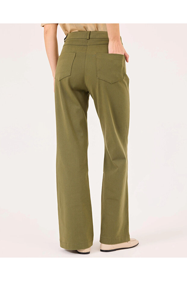 Düğmeli Geniş Paça Pantolon - 3