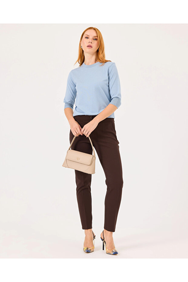 Sıfır Yaka Bel Boy Triko Bluz - 3