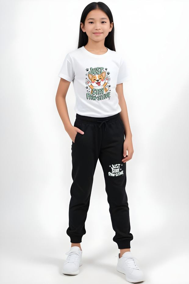 Pawsitive Printed Girls Short Sleeve T-Shirt and Sweatpants Set