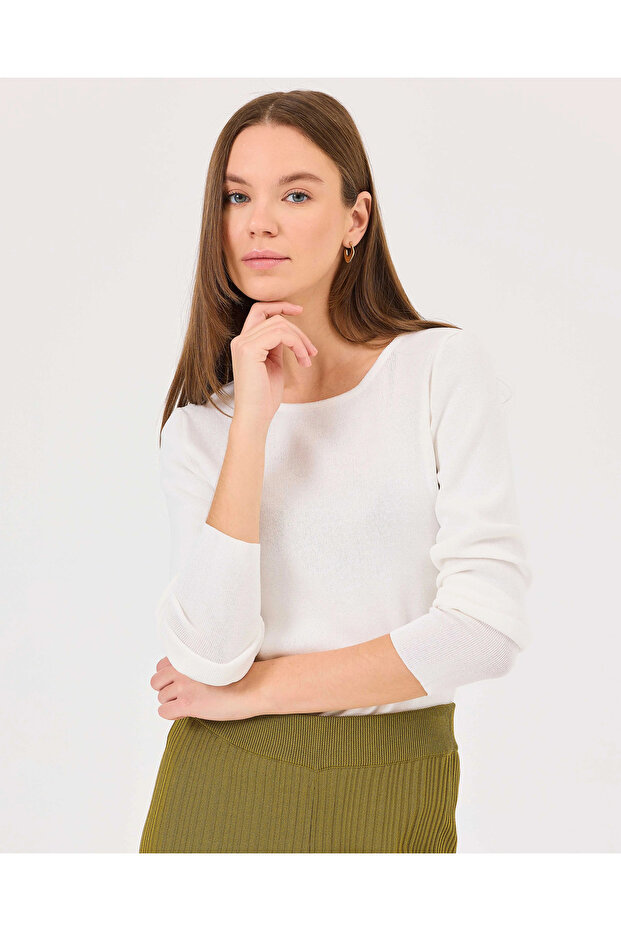 Sıfır Yaka Bel Boy Triko Kazak - 3