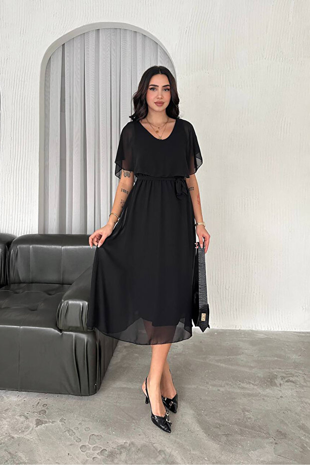 Women's Sashes Midi Length Chiffon Dress Nbk4116