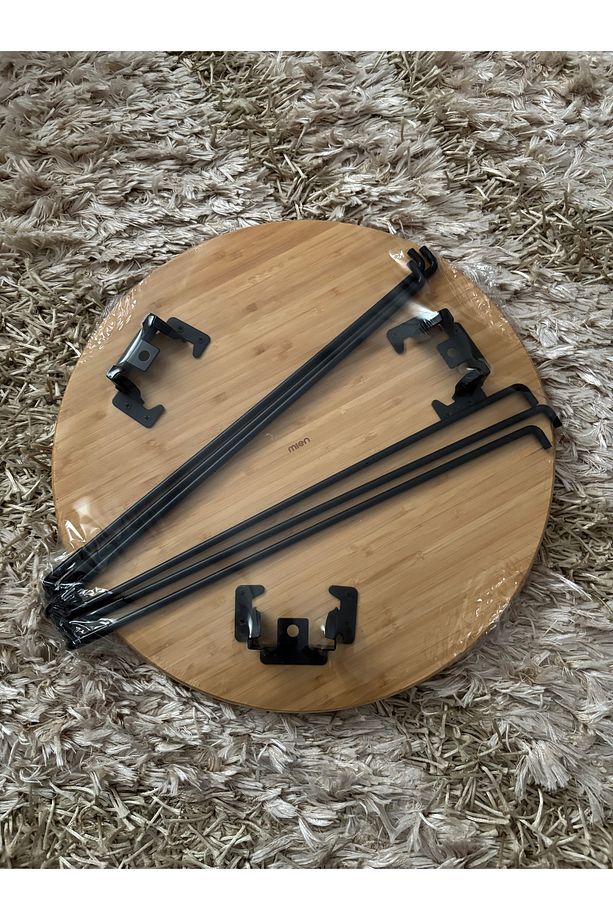Çift Fonksiyonlu Bambu Katlanır Ayaklı Portatif Tepsi / Sehpa  (Yuvarlak 44 cm) - 3