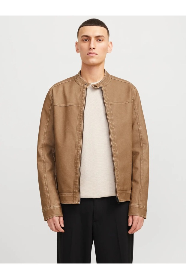 JJEWARNER WASHED PU JACKET PU DERİ MONT NOOS SAFARİ - 7