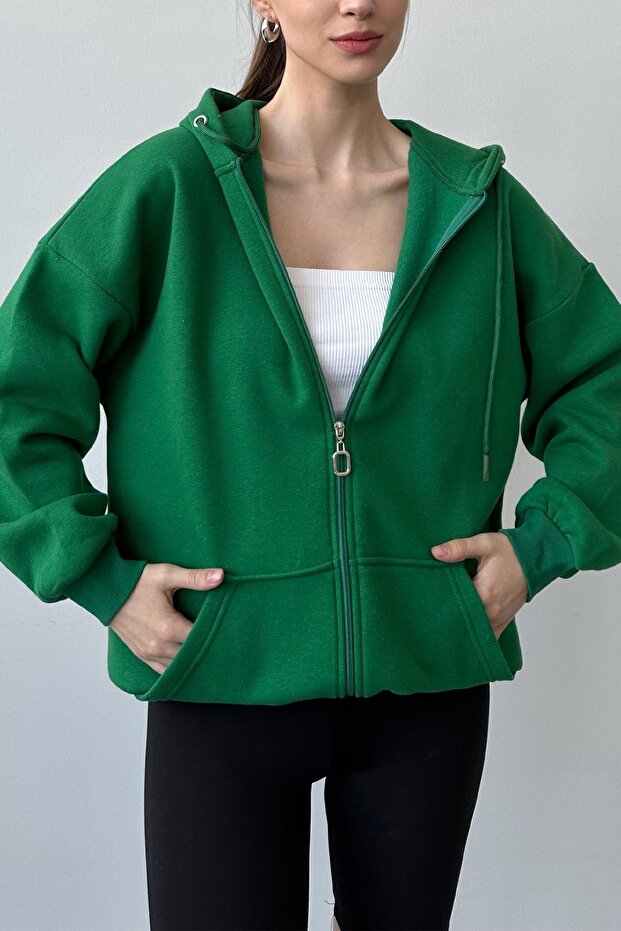 Three Thread Ribbed Oversize Hooded Cardigan - 1