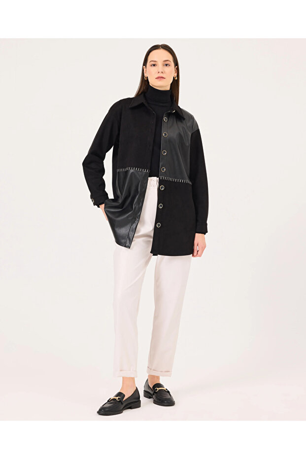 Çift Kumaşlı Düğmeli Gömlek - 1