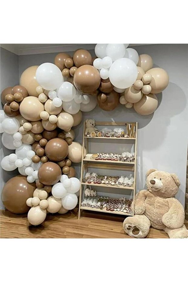 100 Pieces Caramel Brown, Sea Sand, White Balloon Chain Set Age Birthday Decorations Balloon Set-Birthday Concept