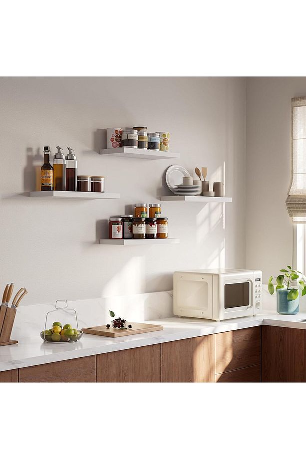 Beyaz MDF Uçan Duvar Rafı, Dekoratif Duvar Rafı, Banyo Mutfak Çocuk Odası Rafı, Ahşap Duvar Rafı - 1