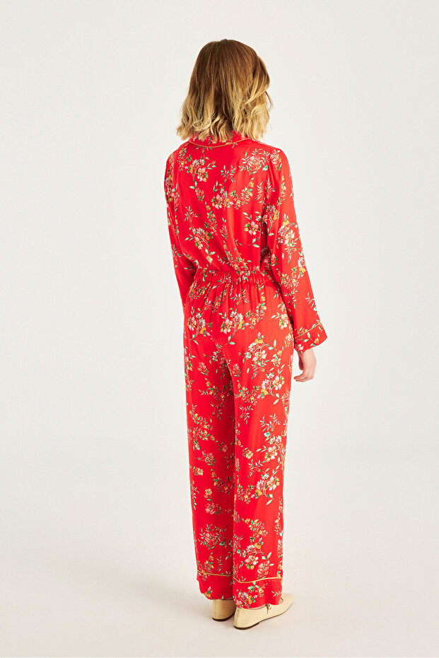 Uzun Kollu Desenli Pijama Takımı - 4