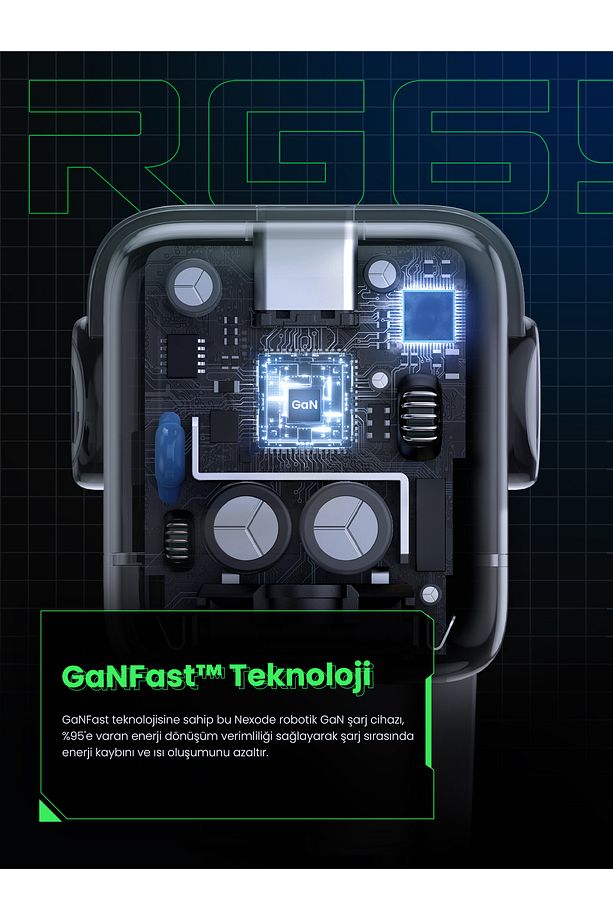 Nexode Rg 65w Robot Gan Hızlı Şarj Cihazı 2xusb-c, 1xusb-a, Gri - 25685b - 4