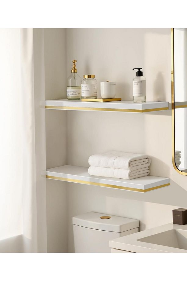 Beyaz MDF Uçan Duvar Rafı, Dekoratif Duvar Rafı, Banyo Mutfak Çocuk Odası Rafı, Ahşap Duvar Rafı - 1