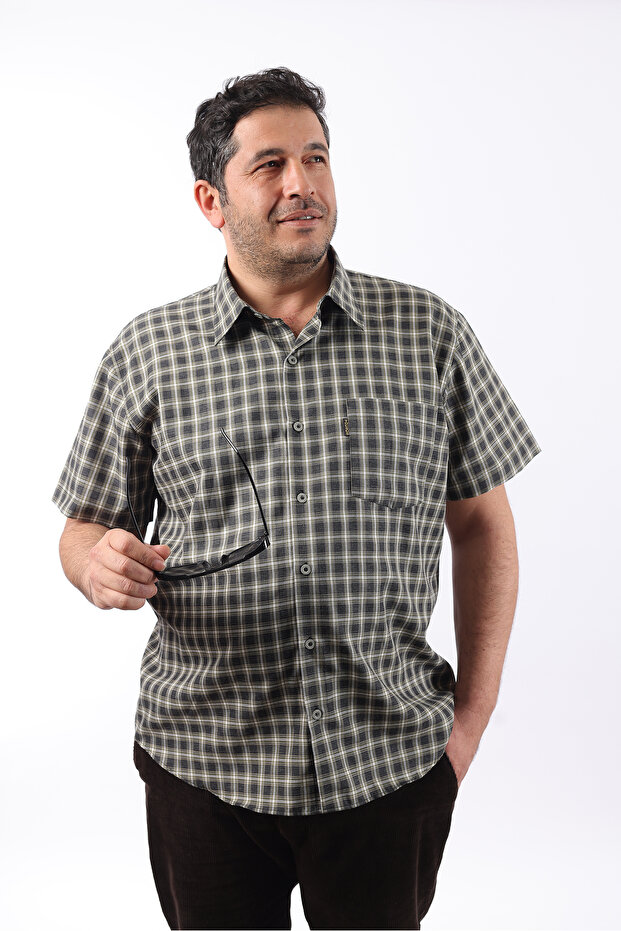 Short Sleeve Plaid Cotton Men's Shirt Kk-8073-Tss
