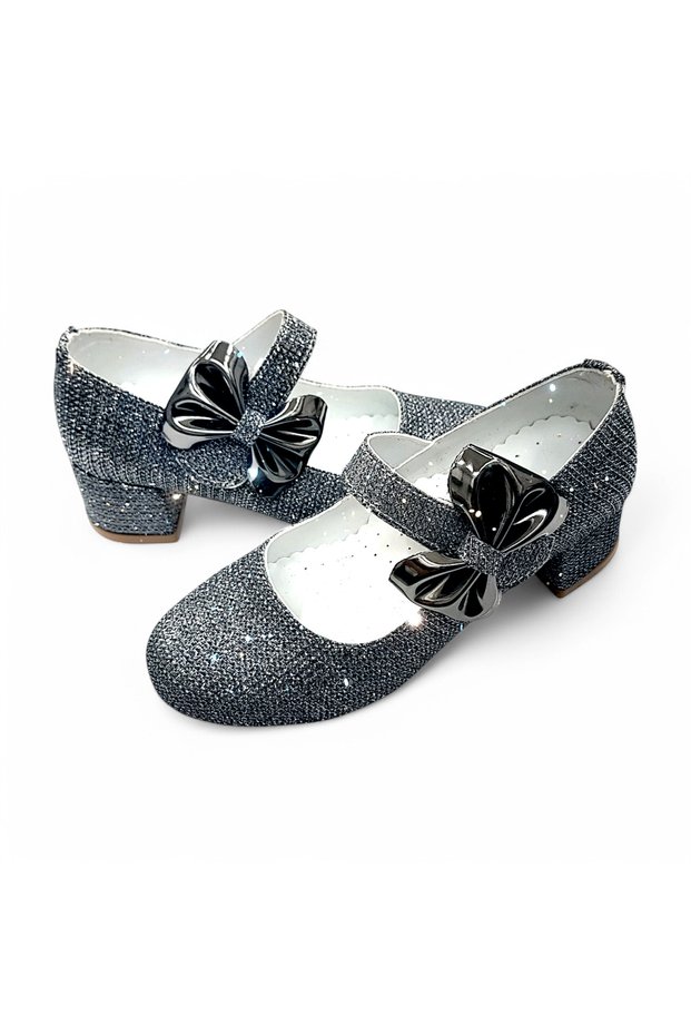 Orthopedic Heeled Evening Dress Girls' Shoes Shining Series Abiayk2401 Silvery Anthracite