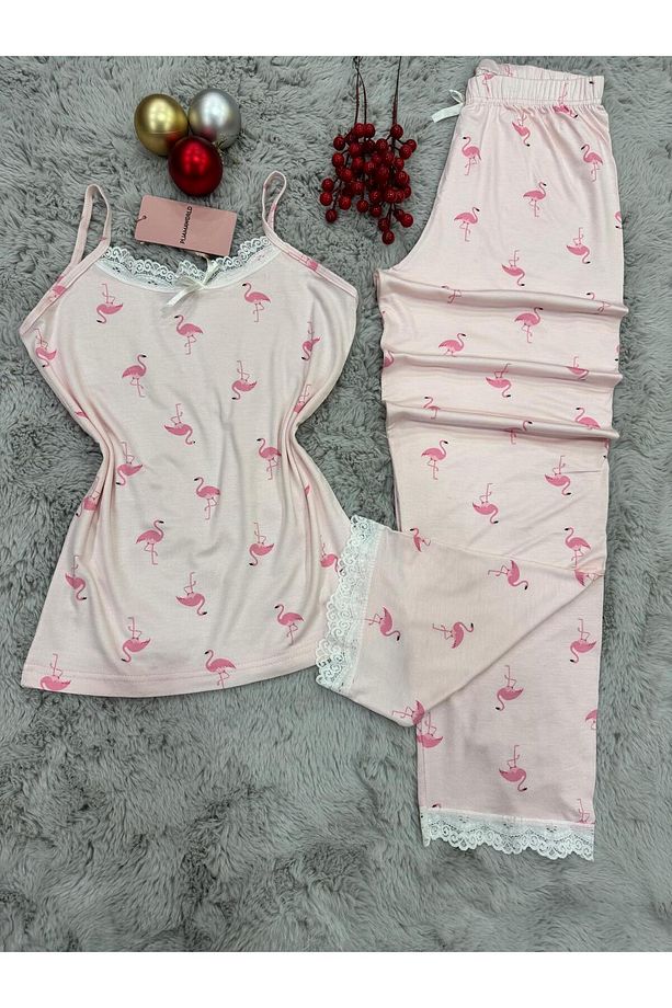 İP ASKILI ALTI UZUN VİSKON YUMUŞAK KUMAŞLI PİJAMA TAKIMI - 2