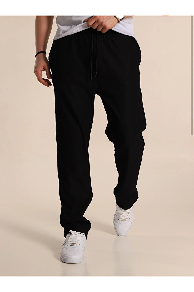 Siyah Fitilli Rahat Pantolon - 1