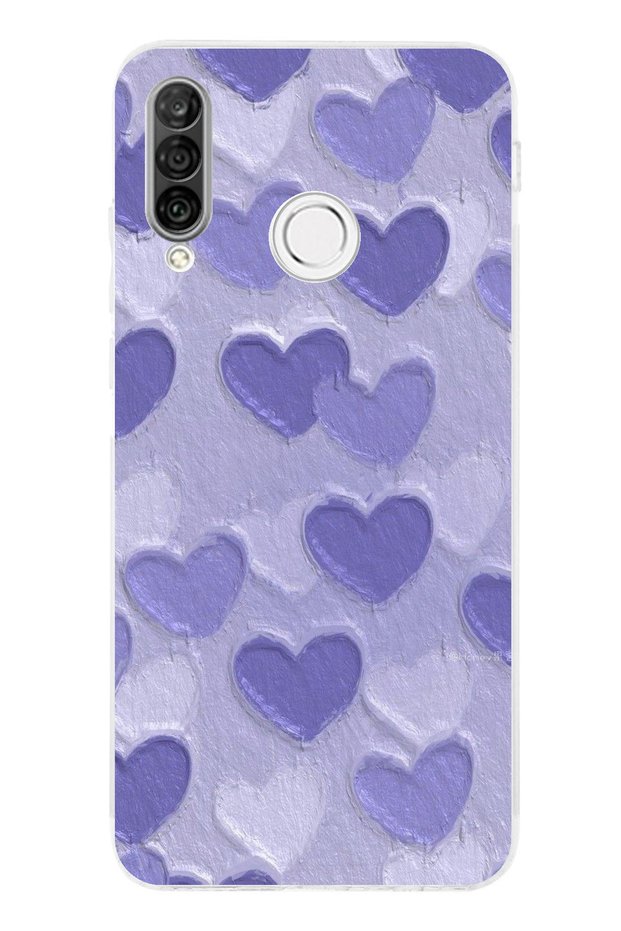 جراب سيليكون شفاف بتصميم قلوب أرجوانية متوافق مع هاتف Huawei P30 Lite