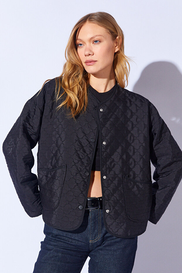 Kapitoneli Mevsimlik Bomber Ceket Siyah | MKW351137-01 - 1