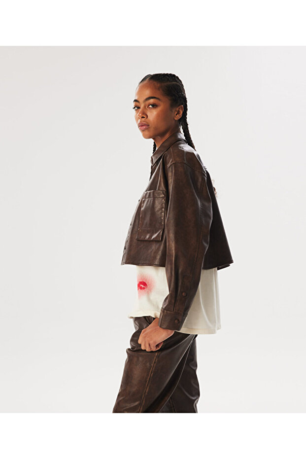 Leather Look Comfortable Cut Shirt