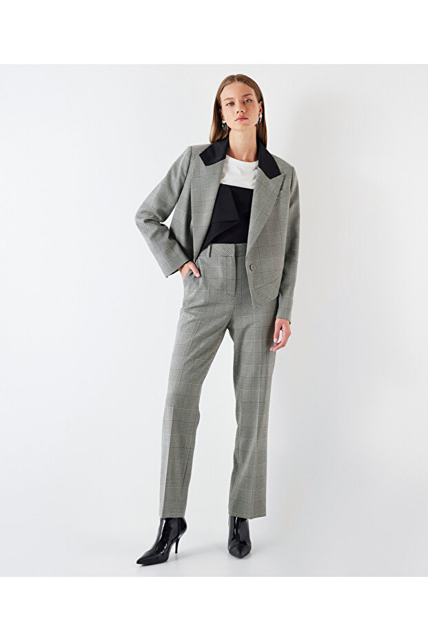 Plaid pattern satin garni blazer - 1