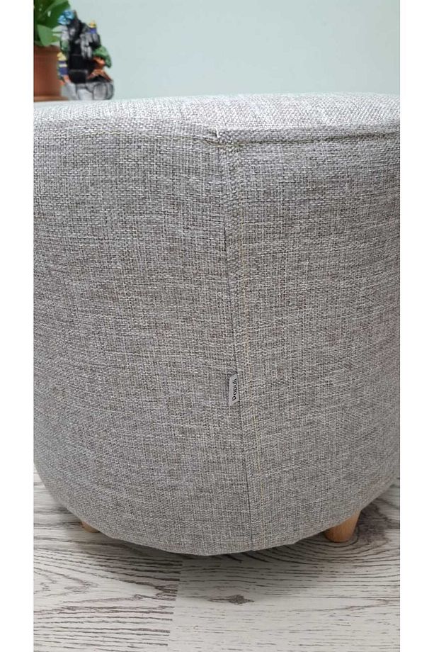Ahşap Ayaklı 40×35 Keten Kumaş Yuvarlak Puf&bench Koltuk/tabure - 5