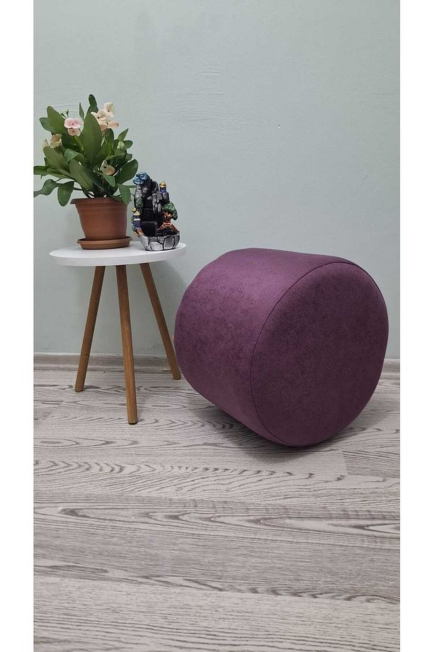 Ahşap Ayaklı Nubuk Yuvarlak Puf&bench Koltuk/tabure - 4