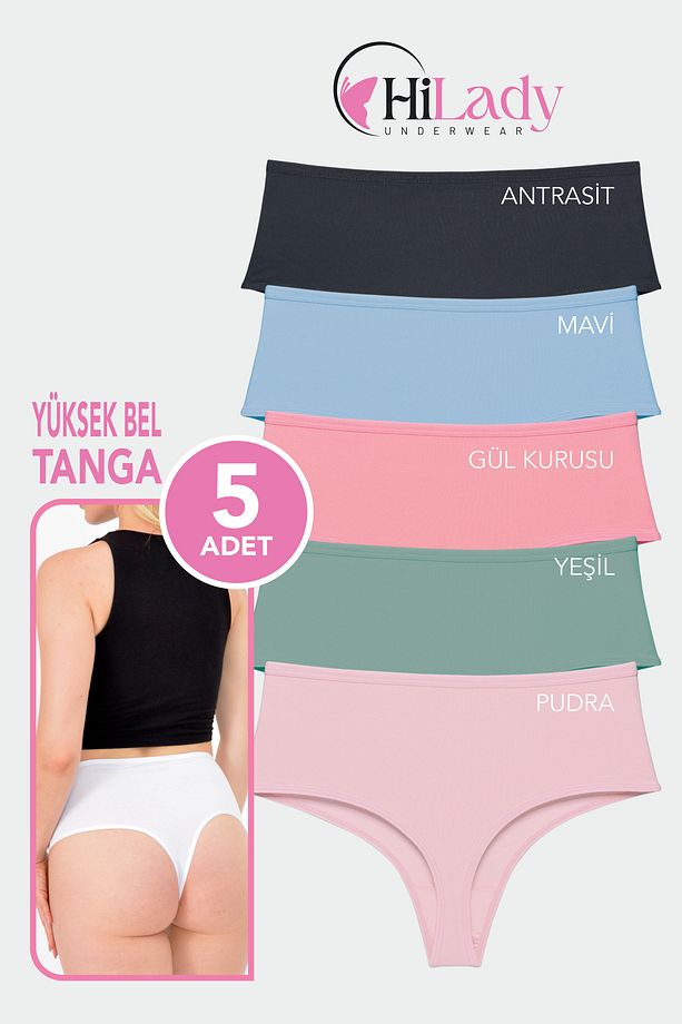 Kadın Yüksek Bel String Tanga Koyu Soft Pamuklu Esnek - 1